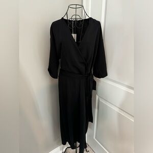 NWT Zara Midi Dress in Black with Tie Size Medium